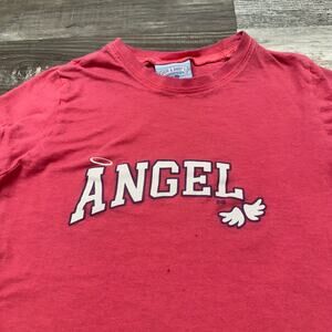 Vintage Y2K Steve‎ & Barrys Angel Halo Wings Glitter Pink Womens L Bratz T-Shirt